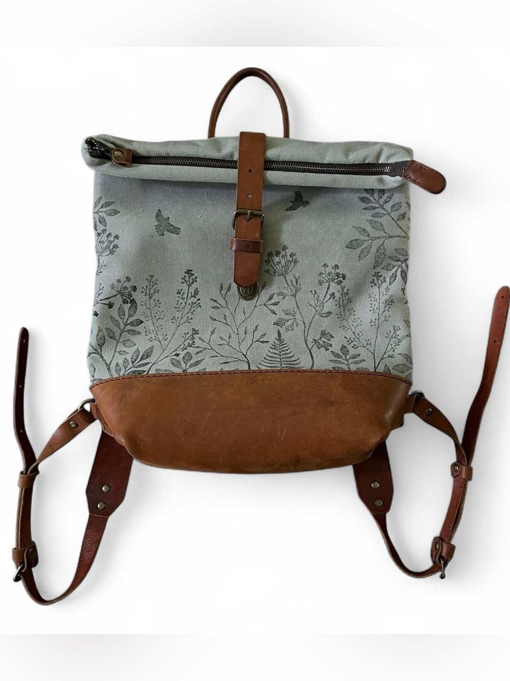 Canvas Leather Roll Top Backpack